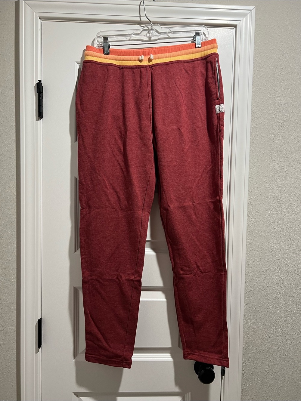 Chubbies Mens Burgundy Jogger Sweatpants with Contrast Orange Waistband